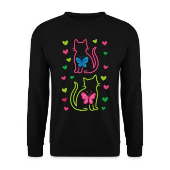 Cat, Cats, Butterfly, Spring, 80s, 90s - Unisex Sweatshirt - black - Front - Alina (178cm) & Michal (187cm)