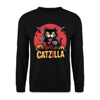 Catzilla – The kitty becomes power - Unisex Sweatshirt - black - Front - Alina (178cm) & Michal (187cm)
