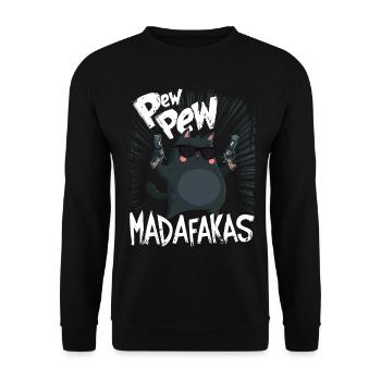 Pew Pew Madafakas Drôle de chat avec dicton - Sweat-shirt Unisexe - noir - Devant - Alina (178cm) & Michal (187cm)