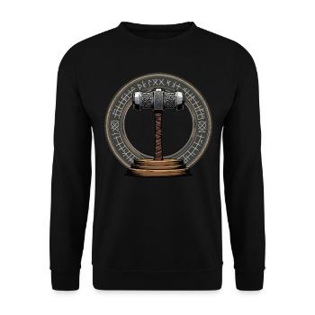 Wikinger Hammer Krieger Walhalla Runenkreis Thor - Unisex Pullover - Schwarz - Vorne - Alina (178cm) & Michal (187cm)