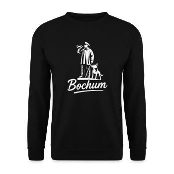Bochumer Kuhhirte mit Hund – Stadtikone - Unisex Pullover - Schwarz - Vorne - Alina (178cm) & Michal (187cm)