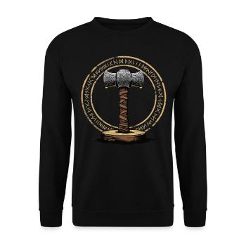 Wikinger Hammer Krieger Walhalla Runenkreis Thor - Unisex Pullover - Schwarz - Vorne - Alina (178cm) & Michal (187cm)