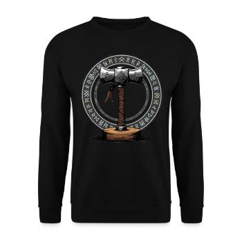 Wikinger Hammer Krieger Walhalla Runenkreis Thor - Unisex Pullover - Schwarz - Vorne - Alina (178cm) & Michal (187cm)