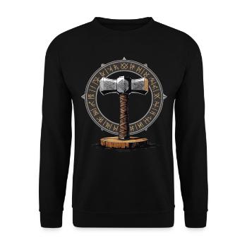 Wikinger Hammer Krieger Walhalla Runenkreis Thor - Unisex Pullover - Schwarz - Vorne - Alina (178cm) & Michal (187cm)