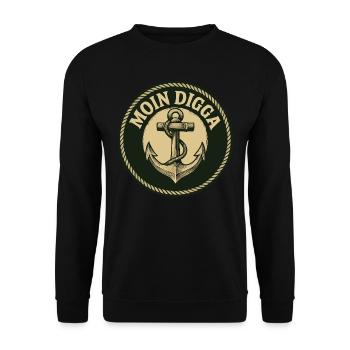 Moin Digga Hamburg Anchor Baltic Sea North Sea - Unisex Sweatshirt - black - Front - Alina (178cm) & Michal (187cm)