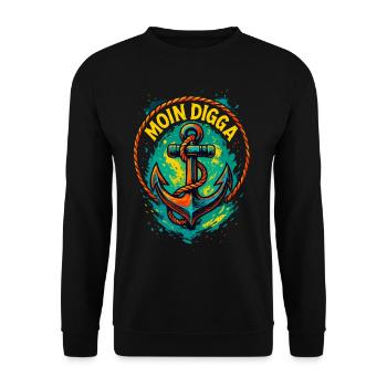 Moin Digga Hamburg Anchor Baltic Sea North Sea - Unisex Sweatshirt - black - Front - Alina (178cm) & Michal (187cm)