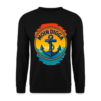 Moin Digga Hamburg Anchor Baltic Sea North Sea - Unisex Sweatshirt - black - Front - Alina (178cm) & Michal (187cm)