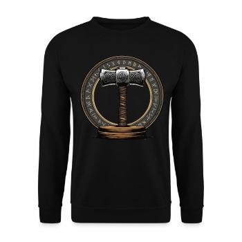 Wikinger Hammer Krieger Walhalla Runenkreis Thor - Unisex Pullover - Schwarz - Vorne - Alina (178cm) & Michal (187cm)