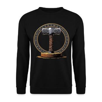 Wikinger Hammer Krieger Walhalla Runenkreis Thor - Unisex Pullover - Schwarz - Vorne - Alina (178cm) & Michal (187cm)