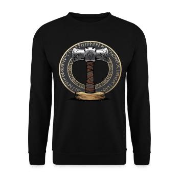 Wikinger Hammer Krieger Walhalla Runenkreis Thor - Unisex Pullover - Schwarz - Vorne - Alina (178cm) & Michal (187cm)