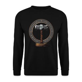 Wikinger Hammer Krieger Walhalla Runenkreis Thor - Unisex Pullover - Schwarz - Vorne - Alina (178cm) & Michal (187cm)