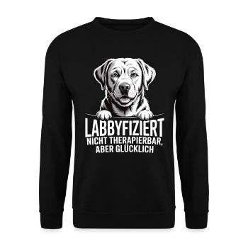 Labbyfiziert – Einmal Labrador, fürimmer glücklich - Unisex Pullover - Schwarz - Vorne - Alina (178cm) & Michal (187cm)