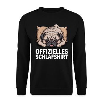 Offizielles Schlafshirt Mops Edition - Unisex Pullover - Schwarz - Vorne - Alina (178cm) & Michal (187cm)