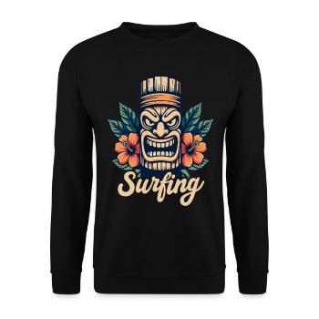 Tiki Surfing Vibes – Pure Hawaiian Feeling - Unisex Sweatshirt - black - Front - Alina (178cm) & Michal (187cm)