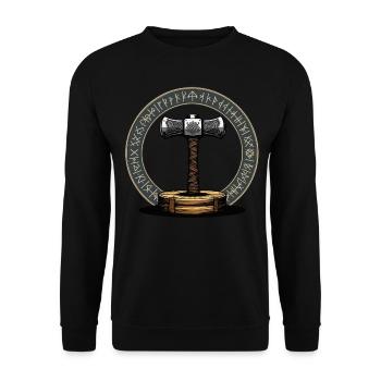 Wikinger Hammer Krieger Walhalla Runenkreis Thor - Unisex Pullover - Schwarz - Vorne - Alina (178cm) & Michal (187cm)