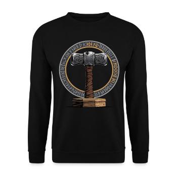 Wikinger Hammer Krieger Walhalla Runenkreis Thor - Unisex Pullover - Schwarz - Vorne - Alina (178cm) & Michal (187cm)