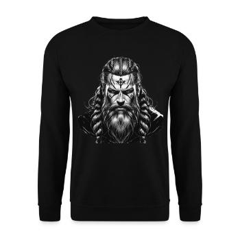 Nordische Mythologie Wikinger Krieger Valhalla - Unisex Pullover - Schwarz - Vorne - Alina (178cm) & Michal (187cm)