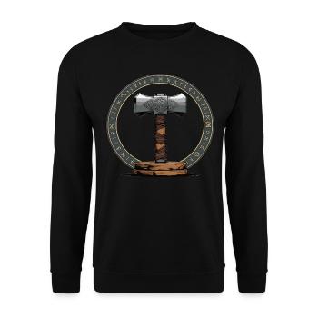 Wikinger Hammer Krieger Walhalla Runenkreis Thor - Unisex Pullover - Schwarz - Vorne - Alina (178cm) & Michal (187cm)