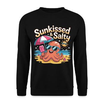 Strand, Sonne & Tentakel - Sunkissed & Salty - Unisex Pullover - Schwarz - Vorne - Alina (178cm) & Michal (187cm)