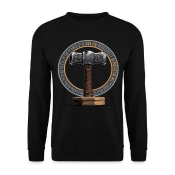 Viking Hammer Warrior Valhalla Runic Circle Thor - Unisex Sweatshirt - black - Front - Alina (178cm) & Michal (187cm)