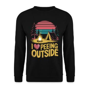 Natur pur – mit Humor - Ich liebe Draußen-Pinkeln - Unisex Pullover - Schwarz - Vorne - Alina (178cm) & Michal (187cm)