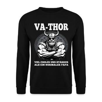VA-THOR WIKINGER Vater Papa Viking Vatertag - Unisex Pullover - Schwarz - Vorne - Alina (178cm) & Michal (187cm)
