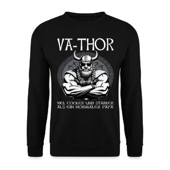 VA-THOR WIKINGER Vater Papa Viking Vatertag - Unisex Pullover - Schwarz - Vorne - Alina (178cm) & Michal (187cm)