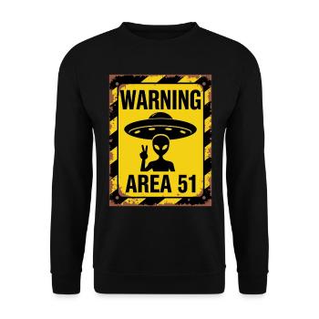 Area 51 UFO-Warnung – Betreten auf eigene Gefahr - Unisex Pullover - Schwarz - Vorne - Alina (178cm) & Michal (187cm)