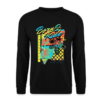 Born 2 Ride – Freestyle Bike 90er Retro Design - Unisex Pullover - Schwarz - Vorne - Alina (178cm) & Michal (187cm)