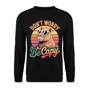 Don't Worry Be Capy - Retro Capybara - Unisex Sweatshirt - black - Front - Alina (178cm) & Michal (187cm)