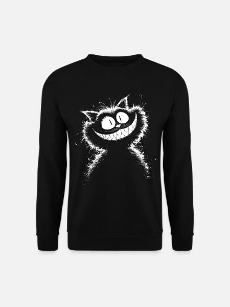 Schwarz-Weiß Grinsekatze – düster flauschig wild - Unisex Pullover - Schwarz