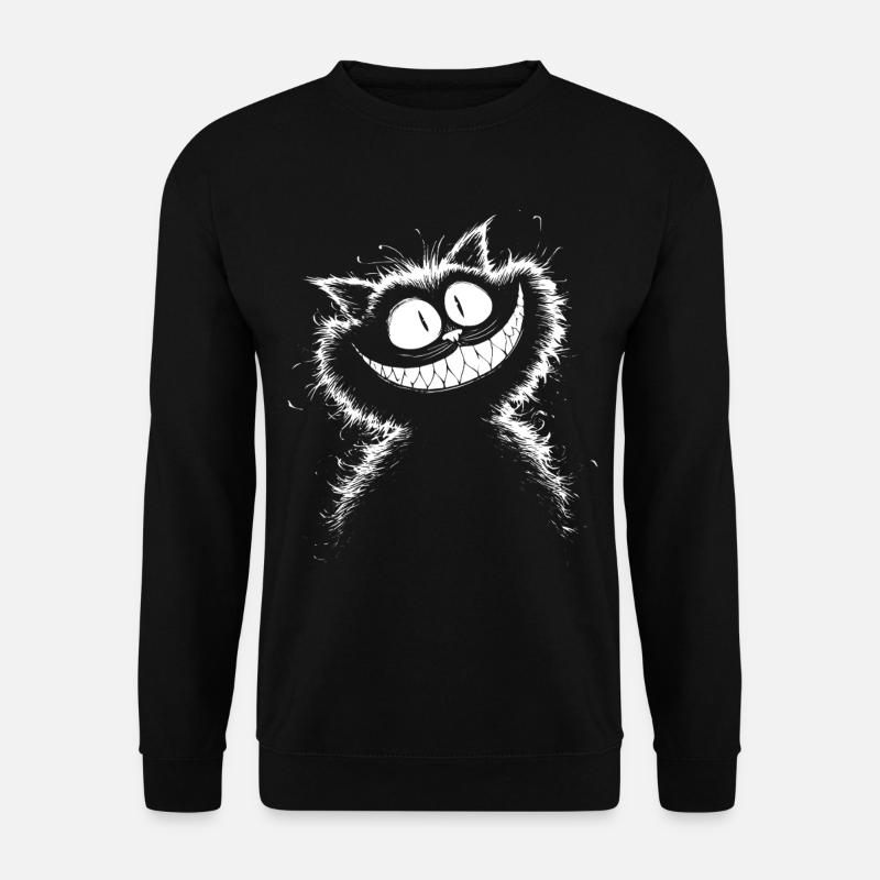 Schwarz-Weiß Grinsekatze – düster flauschig wild - Unisex Pullover - Schwarz