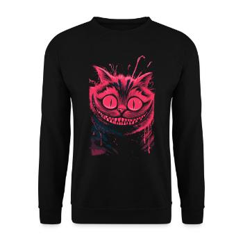 Cheshire Cat Neon – dark crazy cat art - Unisex Sweatshirt - black - Front - Alina (178cm) & Michal (187cm)