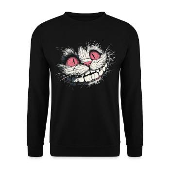Verrücktes Grinsekatzen-Gesicht – Dark Art Style - Unisex Pullover - Schwarz - Vorne - Alina (178cm) & Michal (187cm)