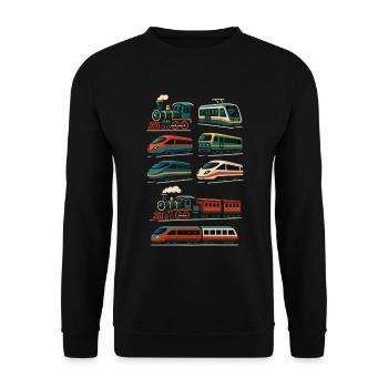 Züge Design – Retro trifft Highspeed - Unisex Pullover - Schwarz - Vorne - Alina (178cm) & Michal (187cm)