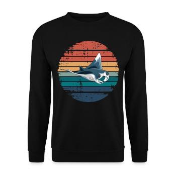 Manta Ray Retro Vintage Ocean Animal Sea Lover - Unisex Pullover - Schwarz - Vorne - Alina (178cm) & Michal (187cm)