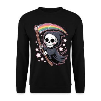Cute Grim Reaper with Rainbow - Unisex Sweatshirt - black - Front - Alina (178cm) & Michal (187cm)