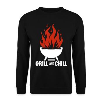 Grillen & Chillen Grill-Logo Grill and Chill - Unisex Pullover - Schwarz - Vorne - Alina (178cm) & Michal (187cm)
