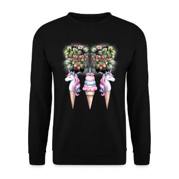 Erdbeeren Einhorn Eiscrem Eis Teenie Kinder Kind - Unisex Pullover - Schwarz - Vorne - Alina (178cm) & Michal (187cm)