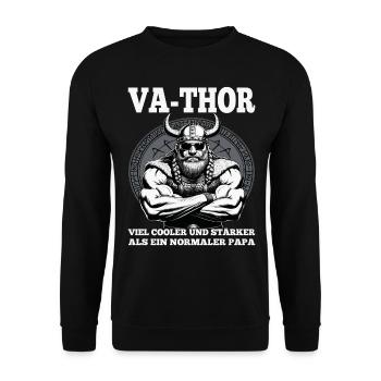 VA-THOR WIKINGER Vater Papa Viking Vatertag - Unisex Pullover - Schwarz - Vorne - Alina (178cm) & Michal (187cm)