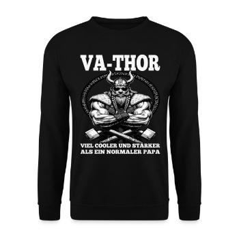 VA-THOR WIKINGER Vater Papa Viking Vatertag - Unisex Pullover - Schwarz - Vorne - Alina (178cm) & Michal (187cm)