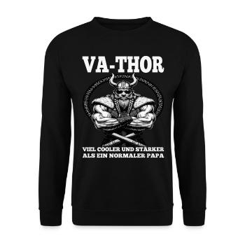 VA-THOR WIKINGER Vater Papa Viking Vatertag - Unisex Pullover - Schwarz - Vorne - Alina (178cm) & Michal (187cm)