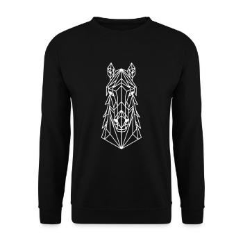 Geometrischer Pferdekopf Linienkunst - Unisex Pullover - Schwarz - Vorne - Alina (178cm) & Michal (187cm)