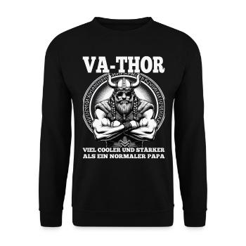 VA-THOR WIKINGER Vater Papa Viking Vatertag - Unisex Pullover - Schwarz - Vorne - Alina (178cm) & Michal (187cm)