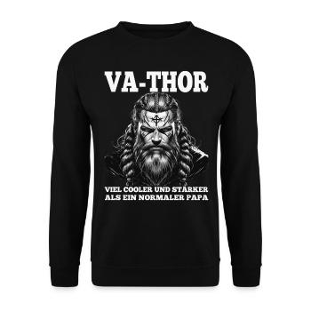VA-THOR WIKINGER Vater Papa Viking Vatertag - Unisex Pullover - Schwarz - Vorne - Alina (178cm) & Michal (187cm)