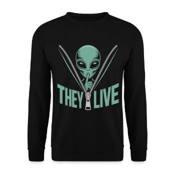 Alien in a zipper – they are alive - Unisex Sweatshirt - black - Front - Alina (178cm) & Michal (187cm)