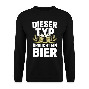 Dieser Typ braucht ein Bier - Unisex Pullover - Schwarz - Vorne - Alina (178cm) & Michal (187cm)