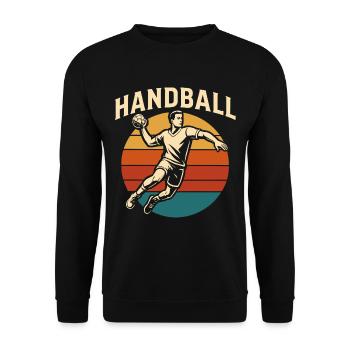 Retro Handball Design Vintage Style - Unisex Pullover - Schwarz - Vorne - Alina (178cm) & Michal (187cm)