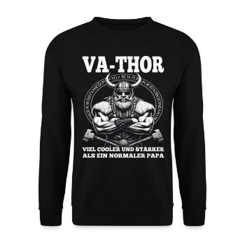 VA-THOR WIKINGER Vater Papa Viking Vatertag - Unisex Pullover - Schwarz - Vorne - Alina (178cm) & Michal (187cm)