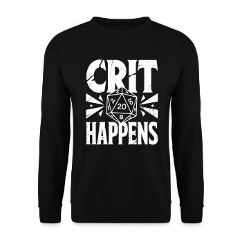 Crit Happens – Humorvolles Design mit D20-Würfel - Unisex Pullover - Schwarz - Vorne - Alina (178cm) & Michal (187cm)